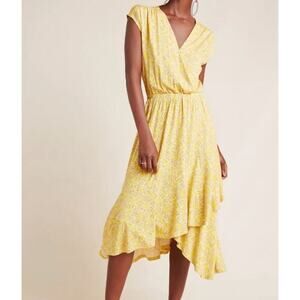 Anthropologie Maeve Fete in Yellow Motif Handkerchief Midi Dress Size XS Stretch
